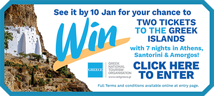 For a chance to Win Two Tickets To The Greek Islands - check back here from 1 Dec